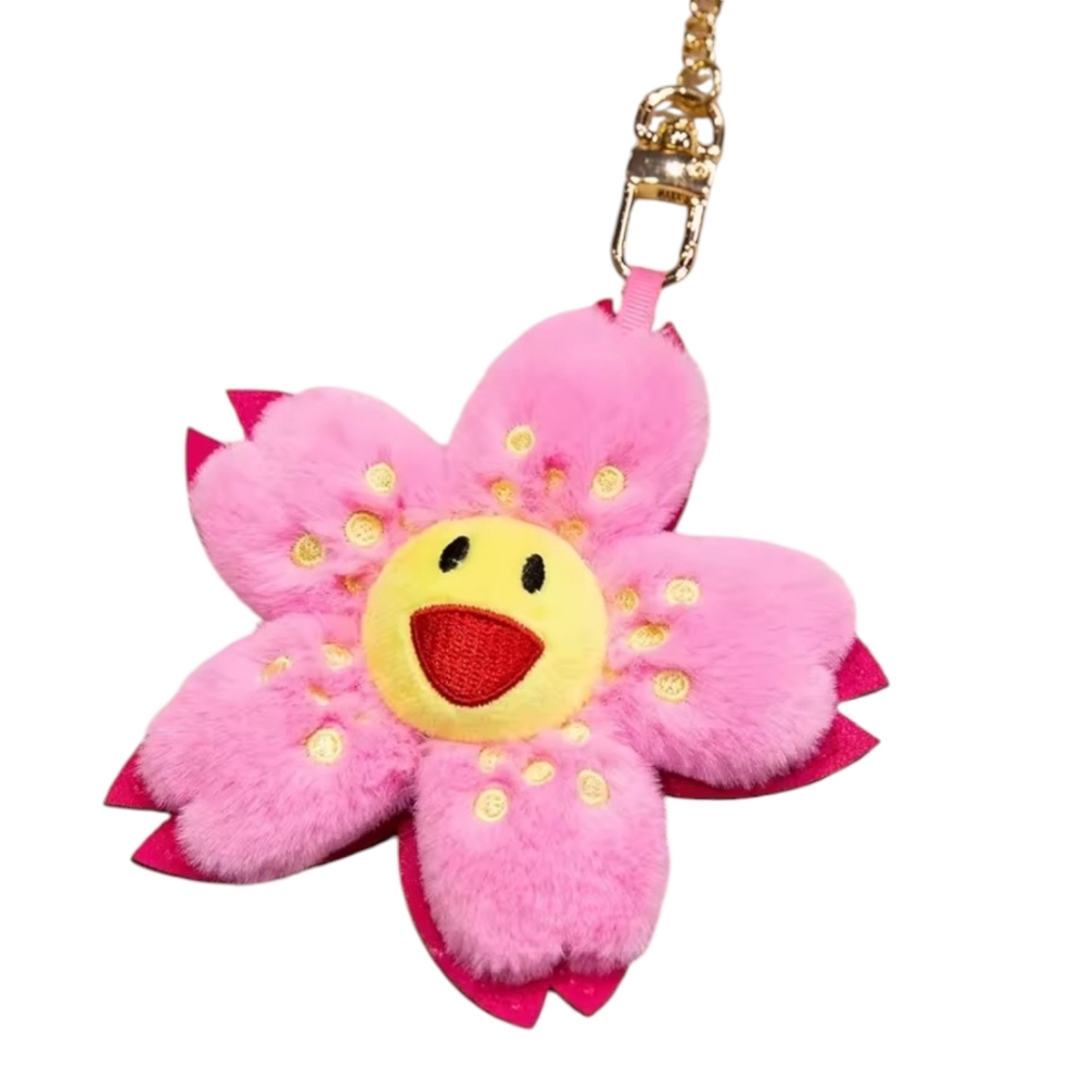 NEW Pink Flower Plush Keychain Bag Charm